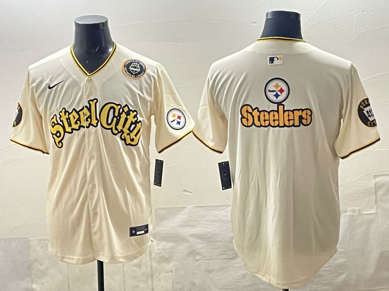 Men 2025 Nike Pittsburgh Steelers Blank Cream Limited NFL Jersey style 08